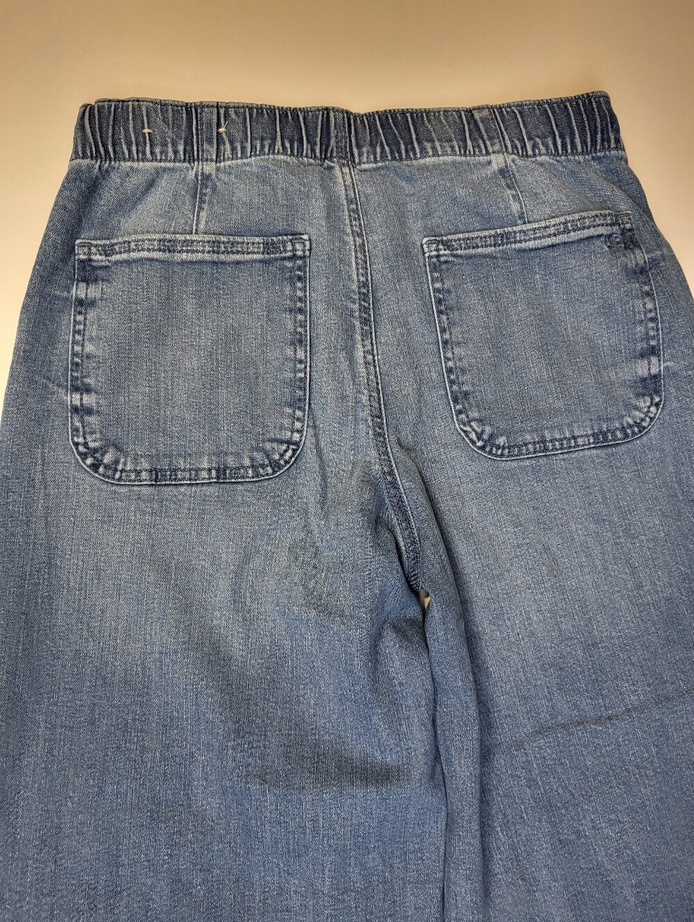 American Eagle Wide Leg Drawstring Pants Jeans Elastic Waist Button XS Short - Picture 3 of 11